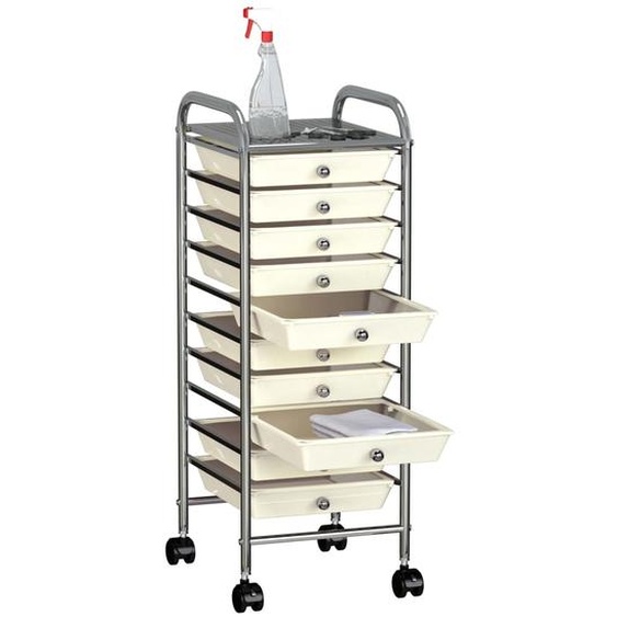vidaXL Chariot à tiroirs avec 10 tiroirs blanc plastique