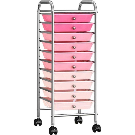 vidaXL Chariot à tiroirs avec 10 tiroirs Ombre Rose Plastique