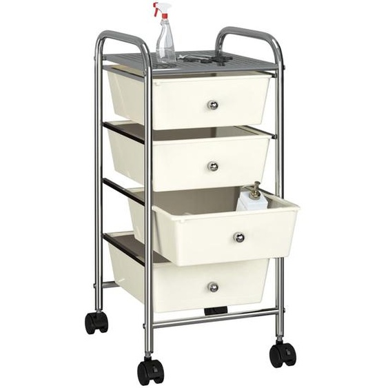 vidaXL Chariot à tiroirs avec 4 tiroirs Blanc Plastique
