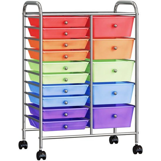 vidaXL Chariot à tiroirs XXL avec 15 tiroirs Plastique multicolore