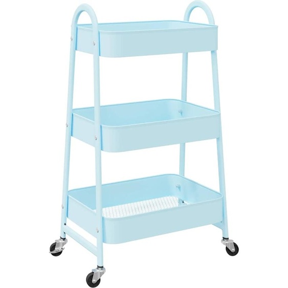 vidaXL Chariot de rangement 3 étagères bleu 42x41,5x77 cm acier