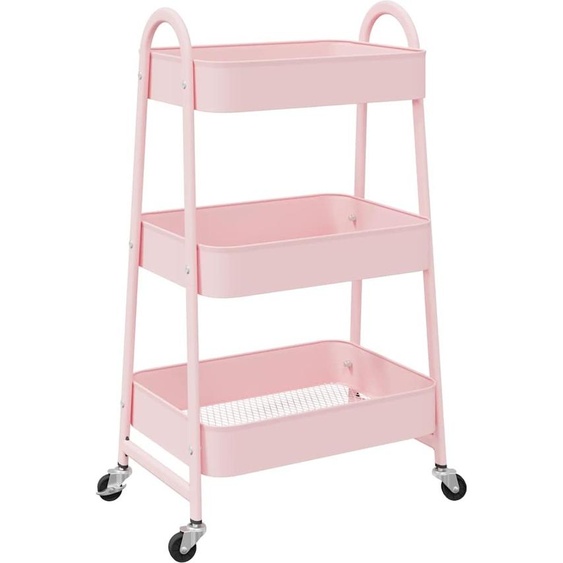 vidaXL Chariot de rangement 3 étages rose 42x41,5x77 cm acier