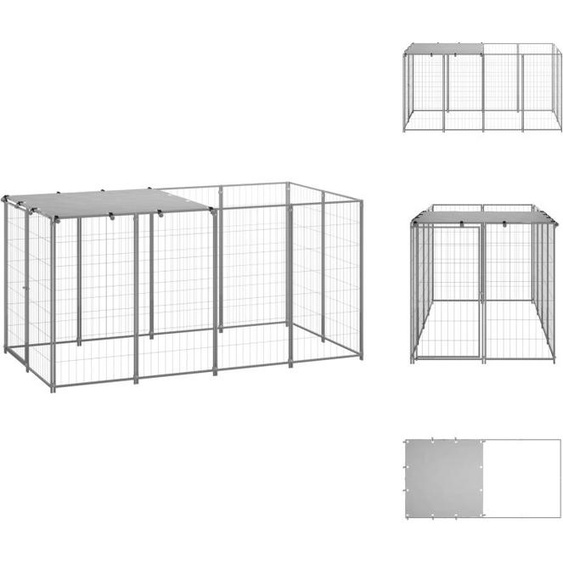 vidaXL Chenil argenté 2,42 m² Acier - Chenils & parcs pour chiens