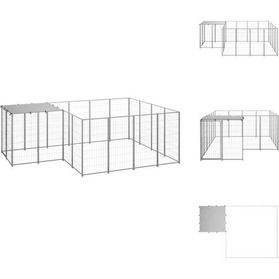 vidaXL Chenil argenté 6,05 m² Acier - Chenils & parcs pour chiens