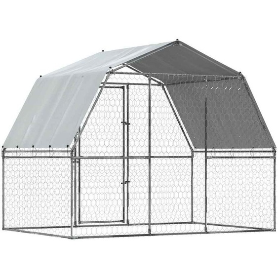 vidaXL Chenil avec toit et porte Argenté Acier galvanisé