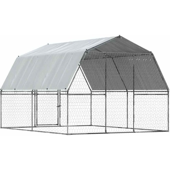 vidaXL Chenil avec toit et porte Argenté Acier galvanisé