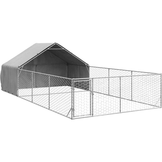 vidaXL Chenil dextérieur avec enclos 7x3x1,9 m Acier galvanisé