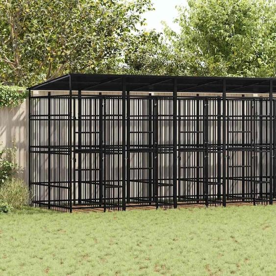 vidaXL Chenil dextérieur avec toit Acier 14,75 m