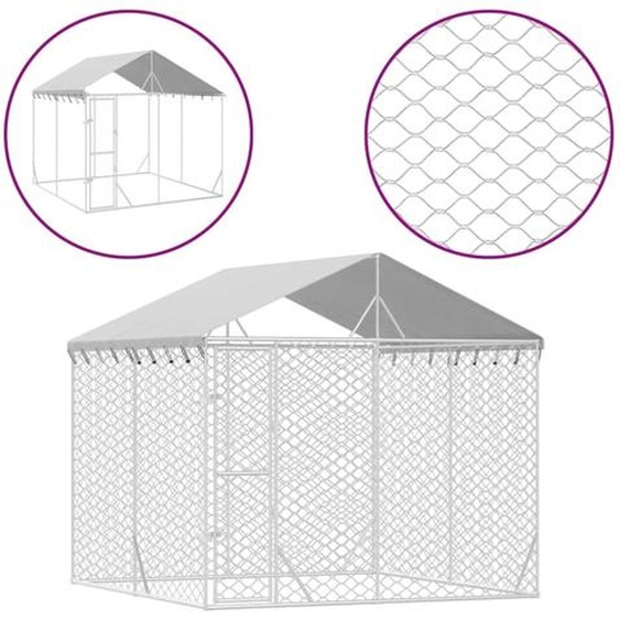 vidaXL Chenil dextérieur avec toit argenté 3x3x2,5m Acier galvanisé