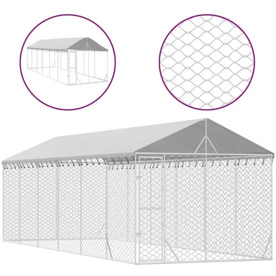 vidaXL Chenil dextérieur avec toit argenté 3x9x2,5m Acier galvanisé