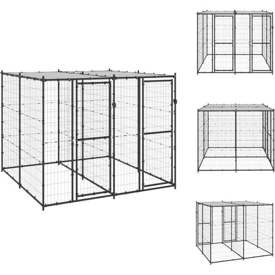 vidaXL Chenil extérieur acier avec toit 4,84 m² - Chenils & parcs pour chiens