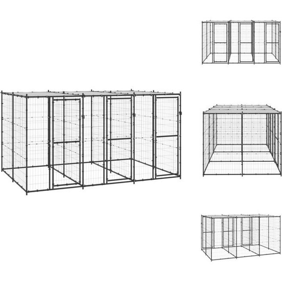 vidaXL Chenil extérieur acier avec toit 7,26 m² - Chenils & parcs pour chiens
