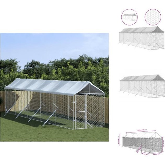 vidaXL Chenil extérieur avec toit Argenté 2x10x2,5 m Acier galvanisé - Chenils & parcs pour chiens
