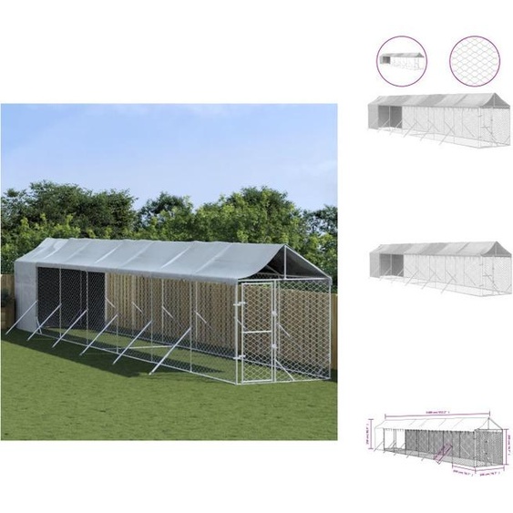 vidaXL Chenil extérieur avec toit Argenté 2x14x2,5 m Acier galvanisé - Chenils & parcs pour chiens