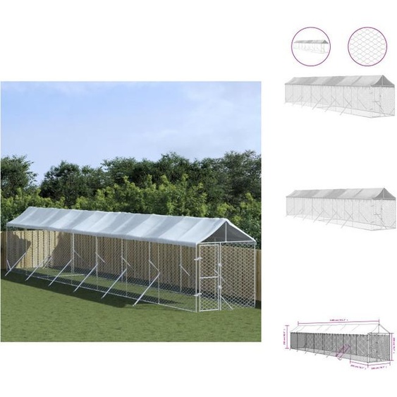 vidaXL Chenil extérieur avec toit Argenté 2x14x2,5 m Acier galvanisé - Chenils & parcs pour chiens