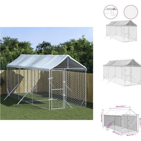 vidaXL Chenil extérieur avec toit Argenté 2x6x2,5m Acier galvanisé - Chenils & parcs pour chiens