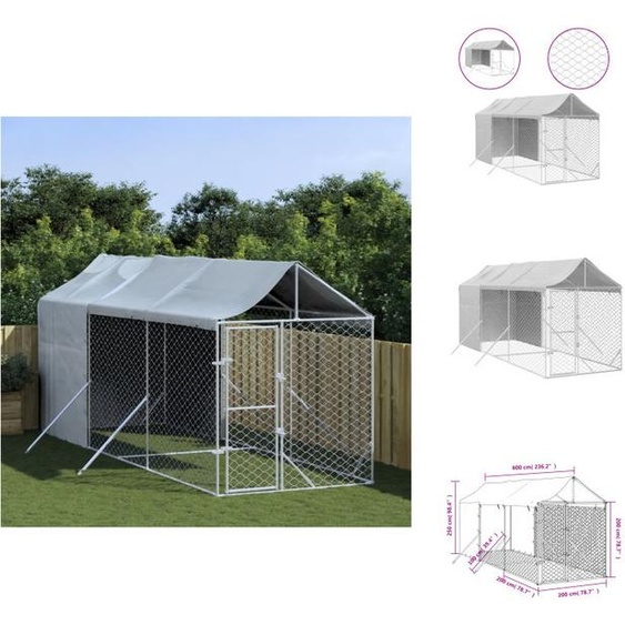 vidaXL Chenil extérieur avec toit Argenté 2x6x2,5m Acier galvanisé - Chenils & parcs pour chiens