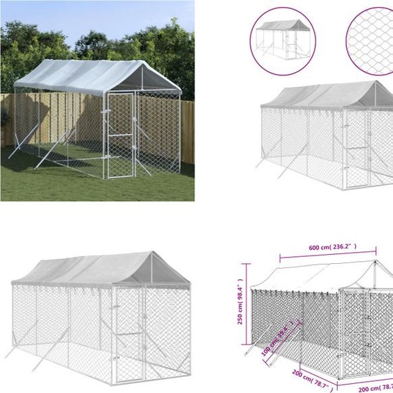 vidaXL Chenil extérieur avec toit argenté 2x6x2,5m Acier galvanisé - niche pour chien en plein air - chenil extérieur - cage pour chien