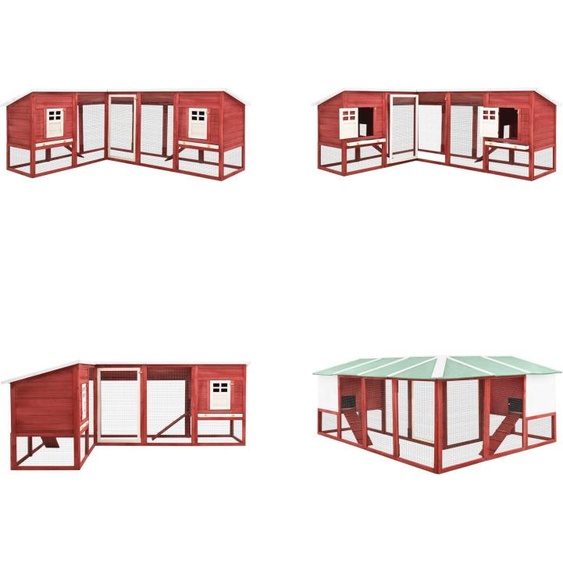 vidaXL Clapier à lapins avec cour extérieure Rouge et Blanc Sapin massif - Clapier à lapins - Clapier pour lapins - Clapier pour lapins