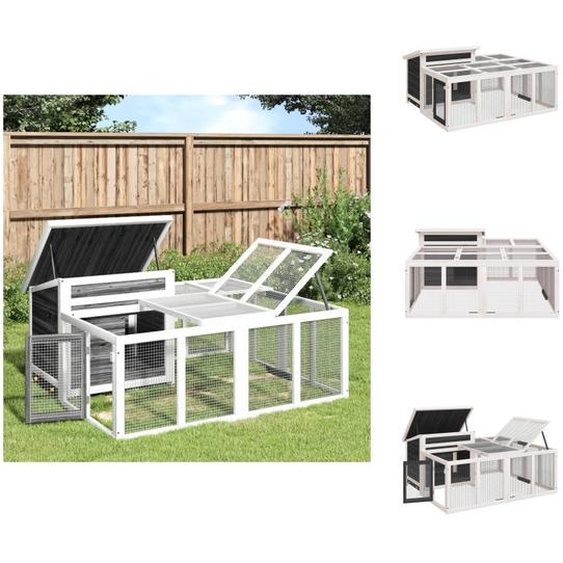 vidaXL Clapier à lapins Gris 144x123x67,5 cm Pin massif - Habitats & Enclos pour petits animaux