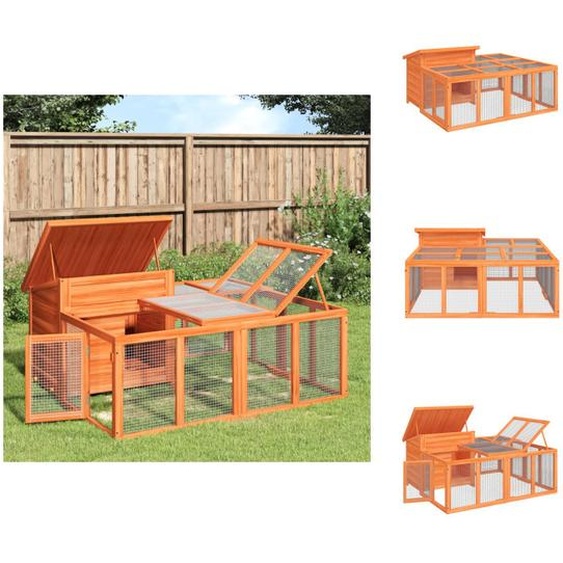 vidaXL Clapier à lapins Marron 144x123x67,5 cm Pin massif - Habitats & Enclos pour petits animaux