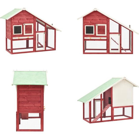 vidaXL Clapier à lapins rouge et blanc 140x63x120 cm Sapin massif - Clapier à lapins - Clapier pour lapins - Clapier pour lapins