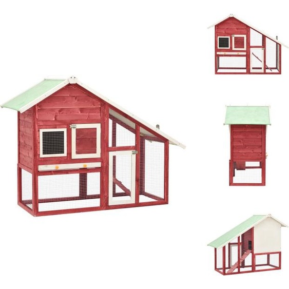 vidaXL Clapier à lapins rouge et blanc 140x63x120 cm Sapin massif - Habitats & Enclos pour petits animaux