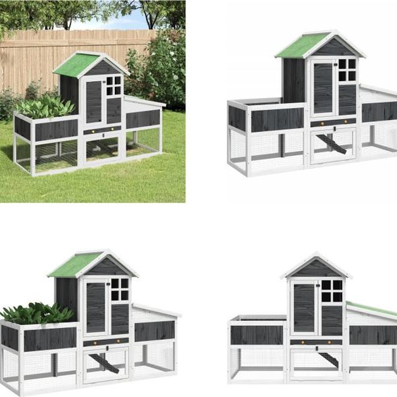 vidaXL Clapier Gris 170x63x113 cm Pin massif - Clapier pour lapins - Clapier pour lapins - clapier pour lapins extérieur - clapier pour lapins jardin