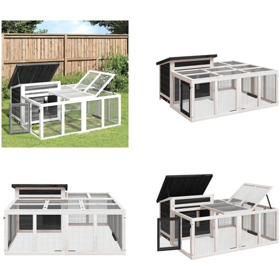 vidaXL Clapier pour lapins Gris 144x123x67,5 cm Pin massif - Clapier pour lapins - Clapier pour lapins extérieur - Clapier pour lapins jardin