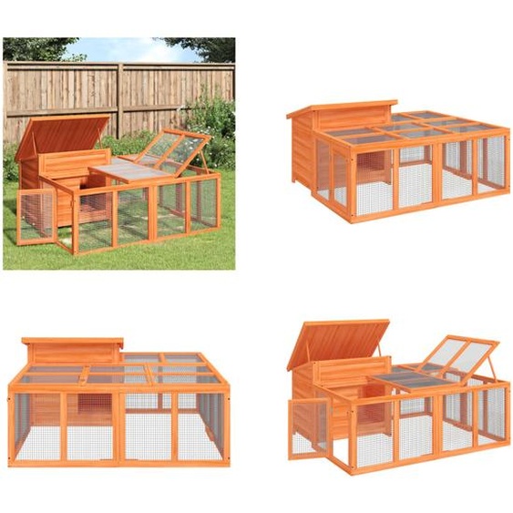 vidaXL Clapier pour lapins Marron 144x123x67,5 cm Pin massif - Clapier pour lapins - Clapier pour lapins extérieur - Clapier pour lapins de jardin