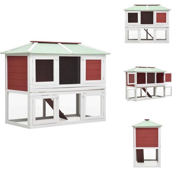 vidaXL Clapier pour petits animaux/lapins 2 étages Rouge Bois - Habitat & Enclos pour petits animaux