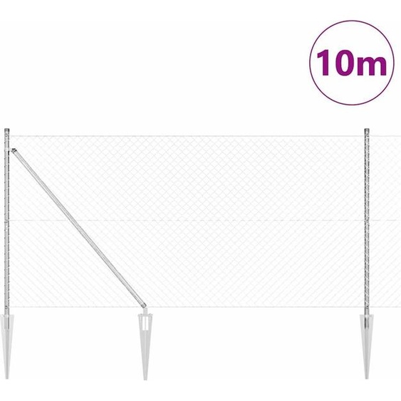 vidaXL Clôture à maillons de chaîne avec poteaux Argent 1,4 x 10 m Acier