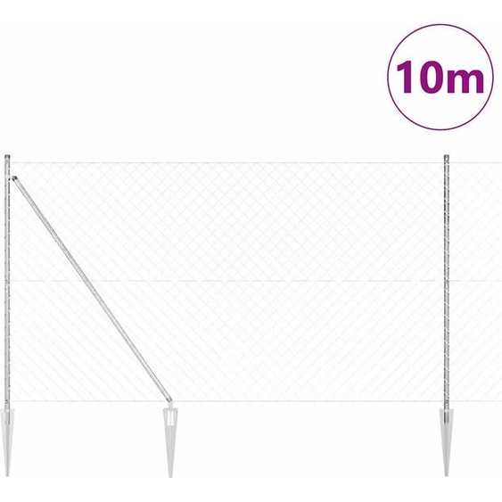 vidaXL Clôture à maillons de chaîne avec poteaux Argent 1,5 x 10 m Acier