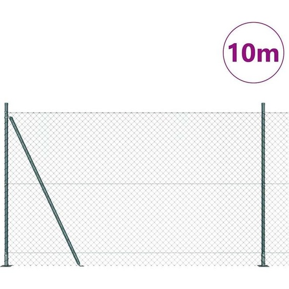 vidaXL Clôture à maillons de chaîne avec poteaux Vert 1,5 x 10 m Acier