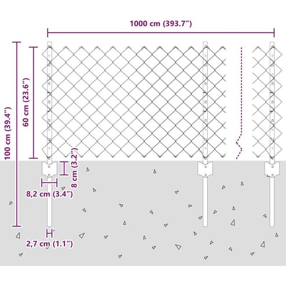 vidaXL Clôture avec poteaux Vert 0,6 x 10 m Acier