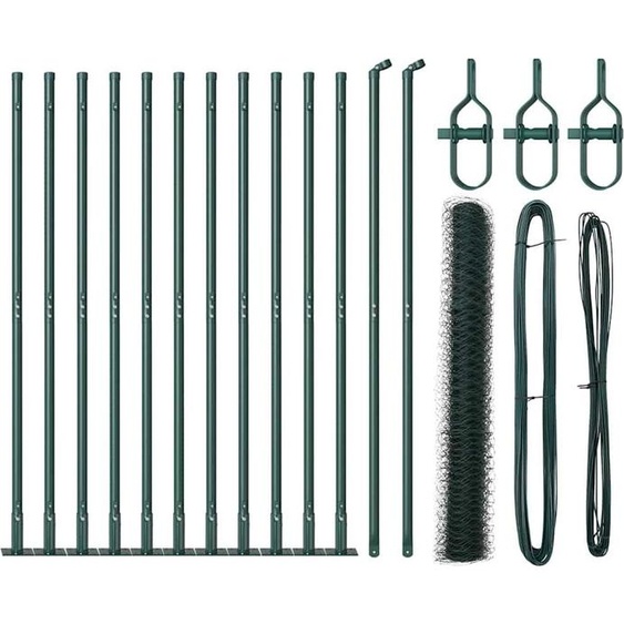 vidaXL Clôture avec poteaux Vert 1 x 25 m Acier revêtu de PVC