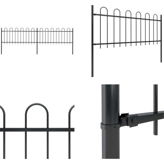 vidaXL Clôture de jardin avec arceau Design acier 3,4 x 0,8 m Noir - Panneau de clôture - Panneaux de clôture - Clôture de jardin - Clôtures de jardin