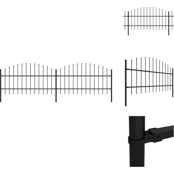 vidaXL Clôture de jardin avec pointes de lance Acier (0,75 - 1) x 3,4 m Noir - Panneaux de clôture