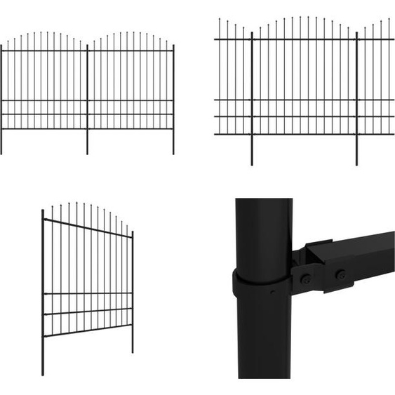 vidaXL Clôture de jardin avec pointes de lance Acier (1,75 2) x 3,4 m Noir - Clôture - Clôtures - Clôtures de jardin