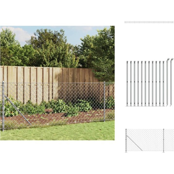 vidaXL Clôture grillagée avec bride de sol argent 0,8x25 m - Panneaux de clôture