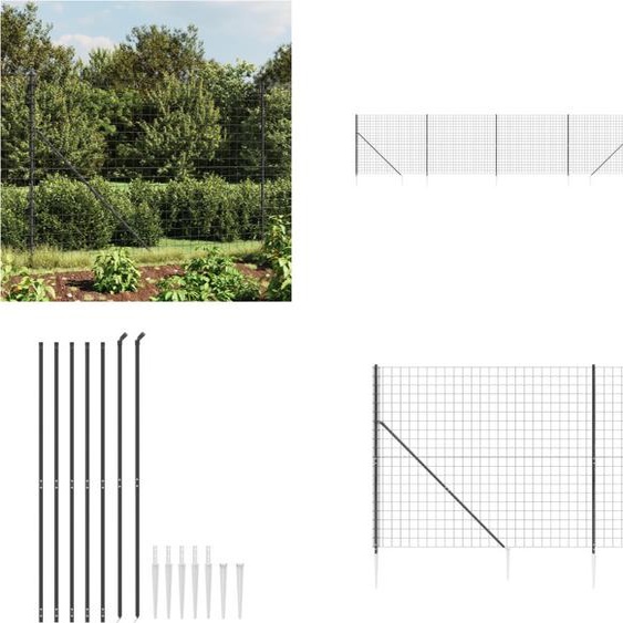 vidaXL Clôture grillagée avec douilles de sol Anthracite 1,6x10 m - Clôture grillagée - Clôture de jardin - Clôture en fil de fer