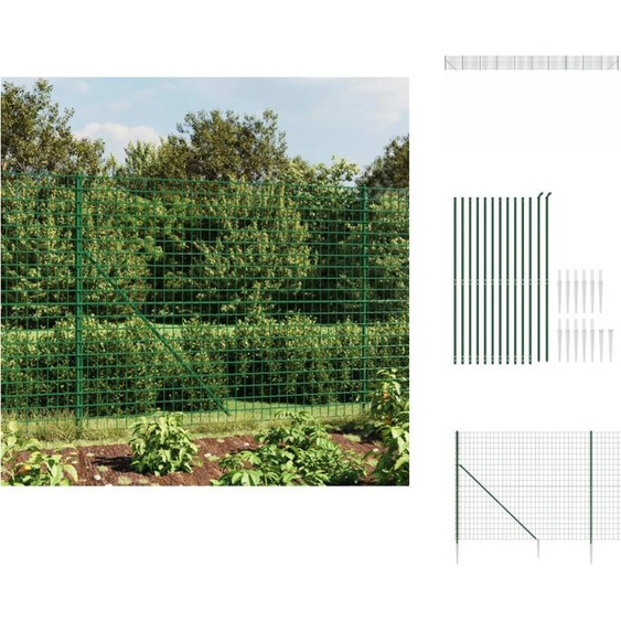 vidaXL Clôture grillagée avec douilles de sol vert 1,4x25 m - Panneaux de clôture