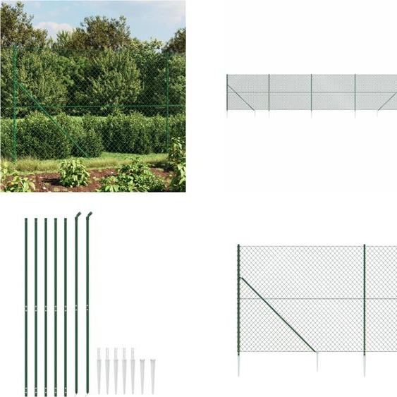 vidaXL Clôture grillagée avec douilles de sol Vert 1,6x10 m - Clôture grillagée - Grillage - Clôture de jardin