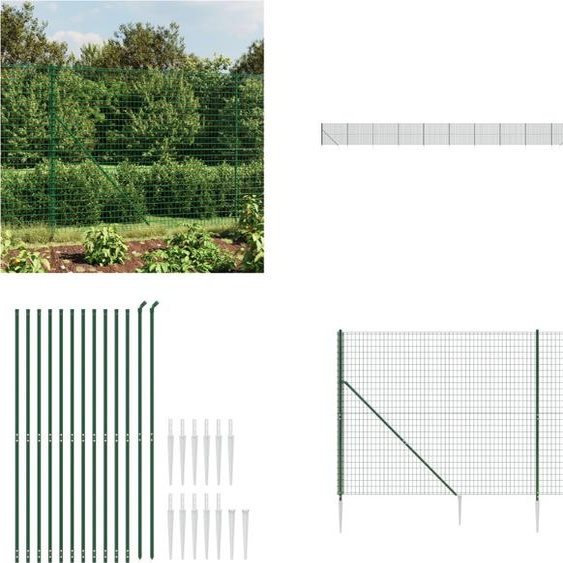 vidaXL Clôture grillagée avec douilles de sol Vert 1,6x25 m - Clôture grillagée - Clôture de jardin - Clôture en fil de fer