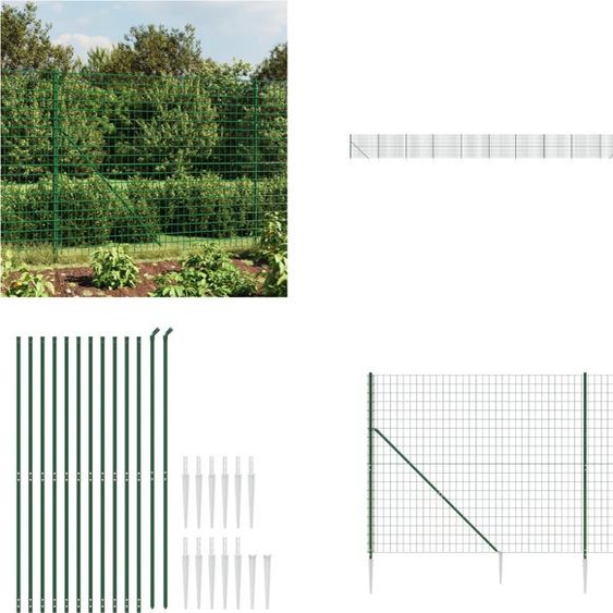 vidaXL Clôture grillagée avec douilles de sol Vert 1,6x25 m - Clôture grillagée - Clôture de jardin - Clôture en fil de fer