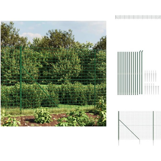 vidaXL Clôture grillagée avec douilles de sol vert 1,6x25 m - Panneaux de clôture