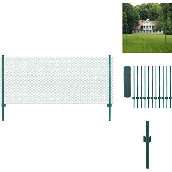 vidaXL Clôture grillagée avec poteaux acier 25 x 0,5 m Vert - Panneaux de clôture