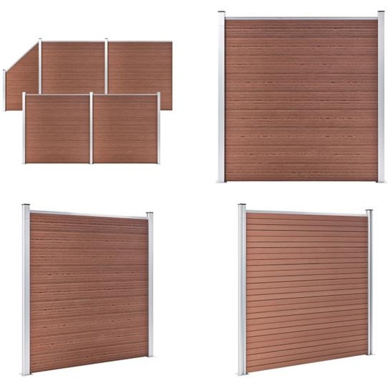 vidaXL Clôture WPC Set 4 carrés + 1 oblique 792x186 cm Marron - Kit de clôture - Kit de clôture en bois