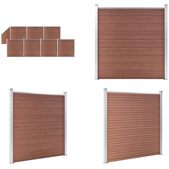 vidaXL Clôture WPC Set 7 Carrés + 1 Incliné 1311x186 cm Marron - Kit de clôture - Kit de clôture en bois