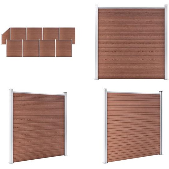 vidaXL Clôture WPC Set 8 carrés + 1 oblique 1484x186 cm Brun - Kit de clôture - Kit de clôture en bois - Kit de clôture en bois